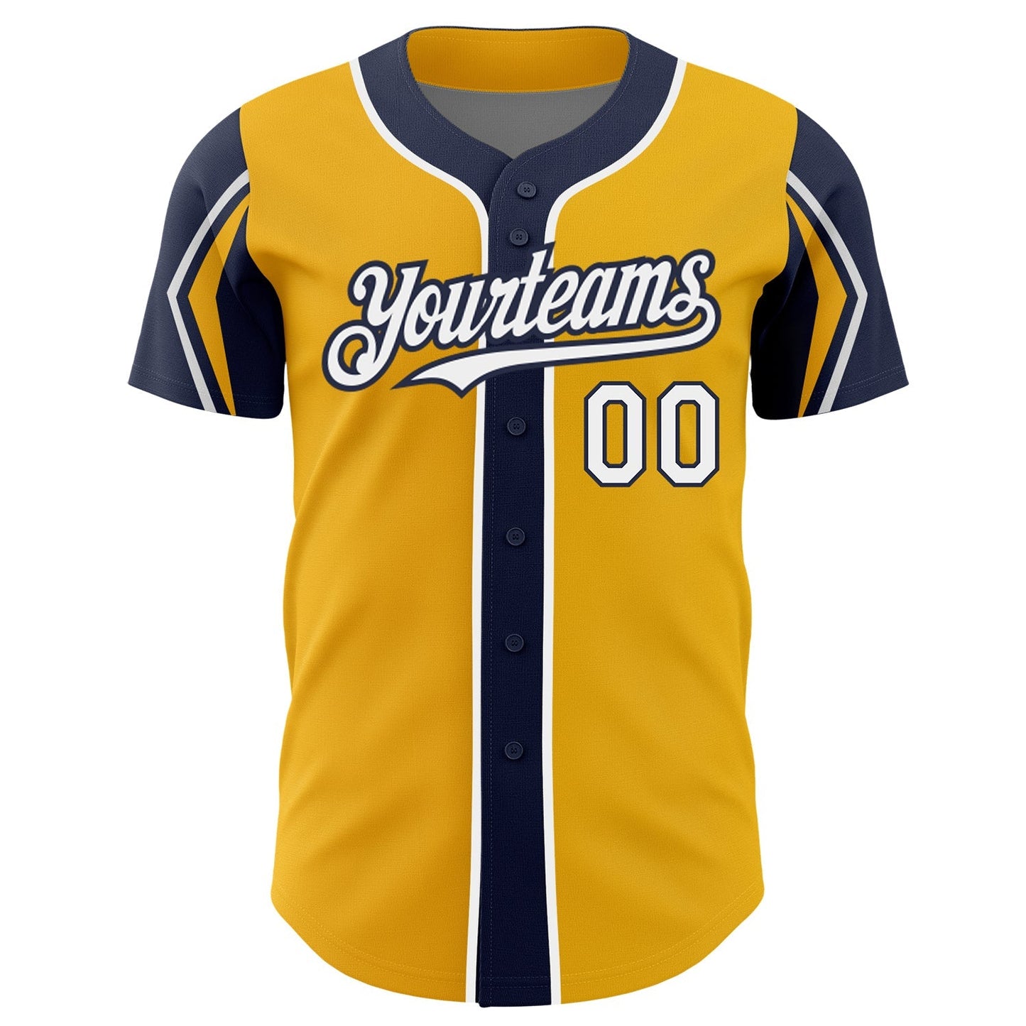 Custom Gold White-Navy 3 Colors Arm Shapes Authentic Baseball Jersey baseball jersey product view 3