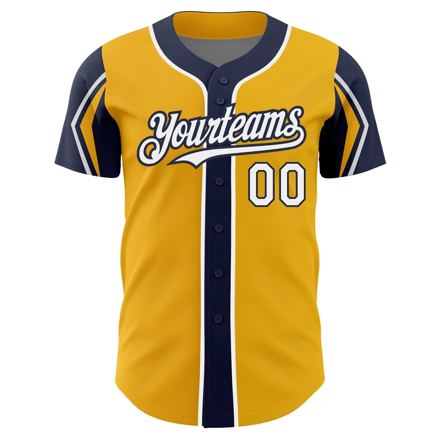 Custom Gold White-Navy 3 Colors Arm Shapes Authentic Baseball Jersey baseball jersey product view 3