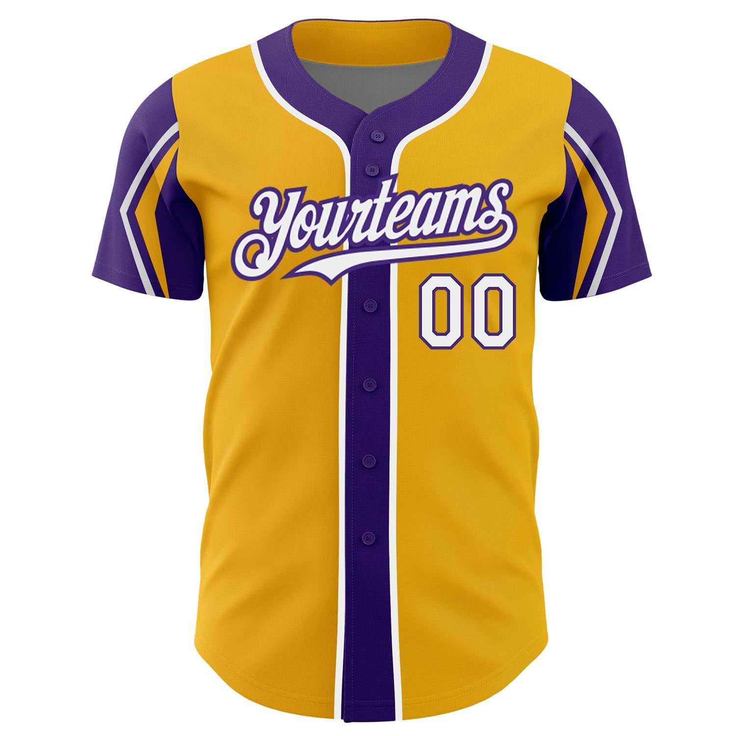 Custom Gold White-Purple 3 Colors Arm Shapes Authentic Baseball Jersey baseball jersey product view 3