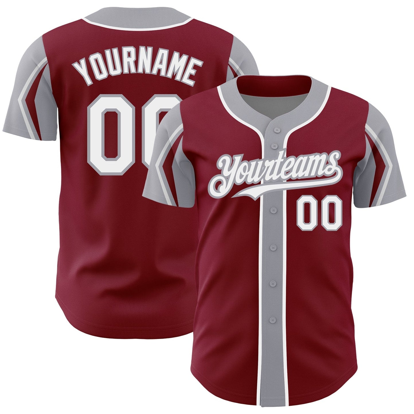 Custom Crimson White-Gray 3 Colors Arm Shapes Authentic Baseball Jersey baseball jersey product view 1
