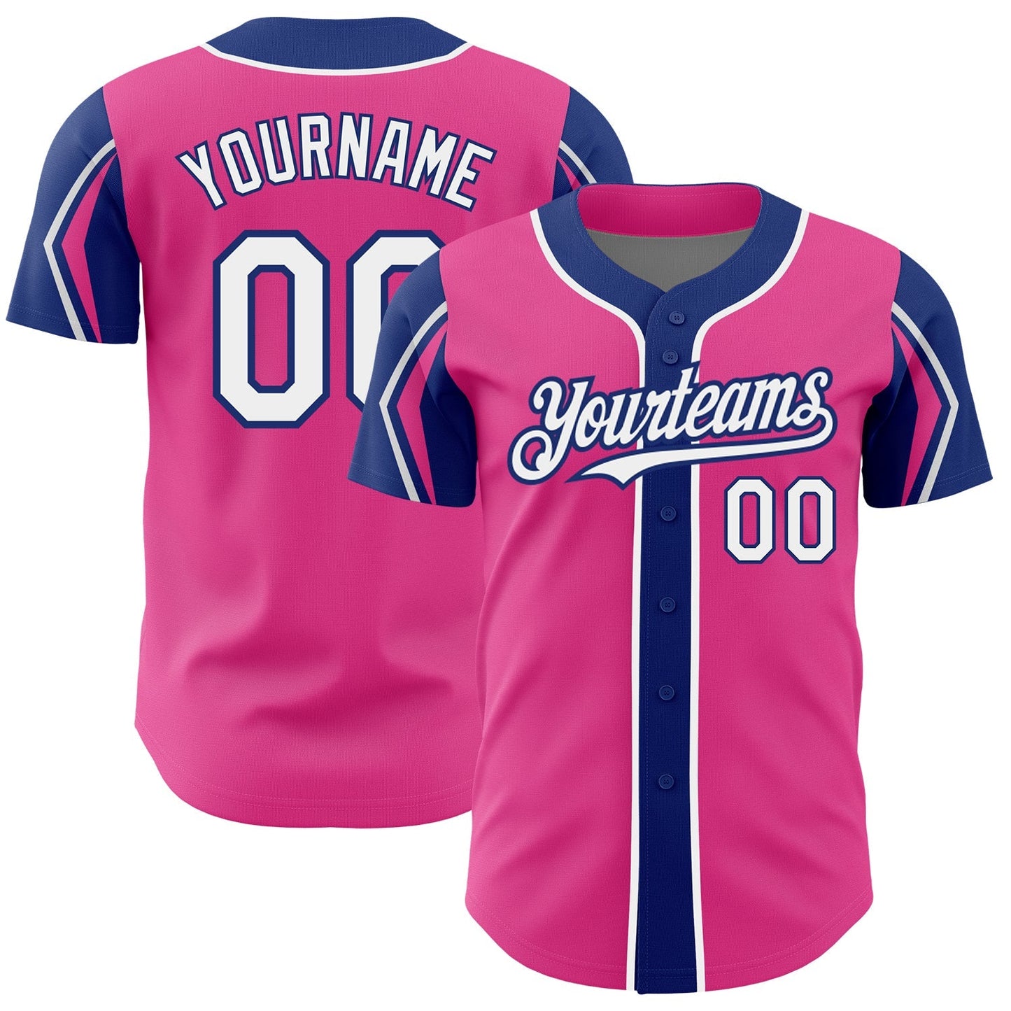 Custom Pink White-Royal 3 Colors Arm Shapes Authentic Baseball Jersey baseball jersey product view 1