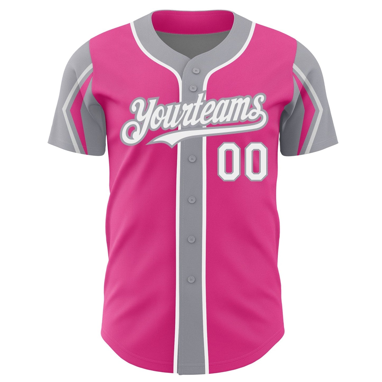 Custom Pink White-Gray 3 Colors Arm Shapes Authentic Baseball Jersey baseball jersey product view 3