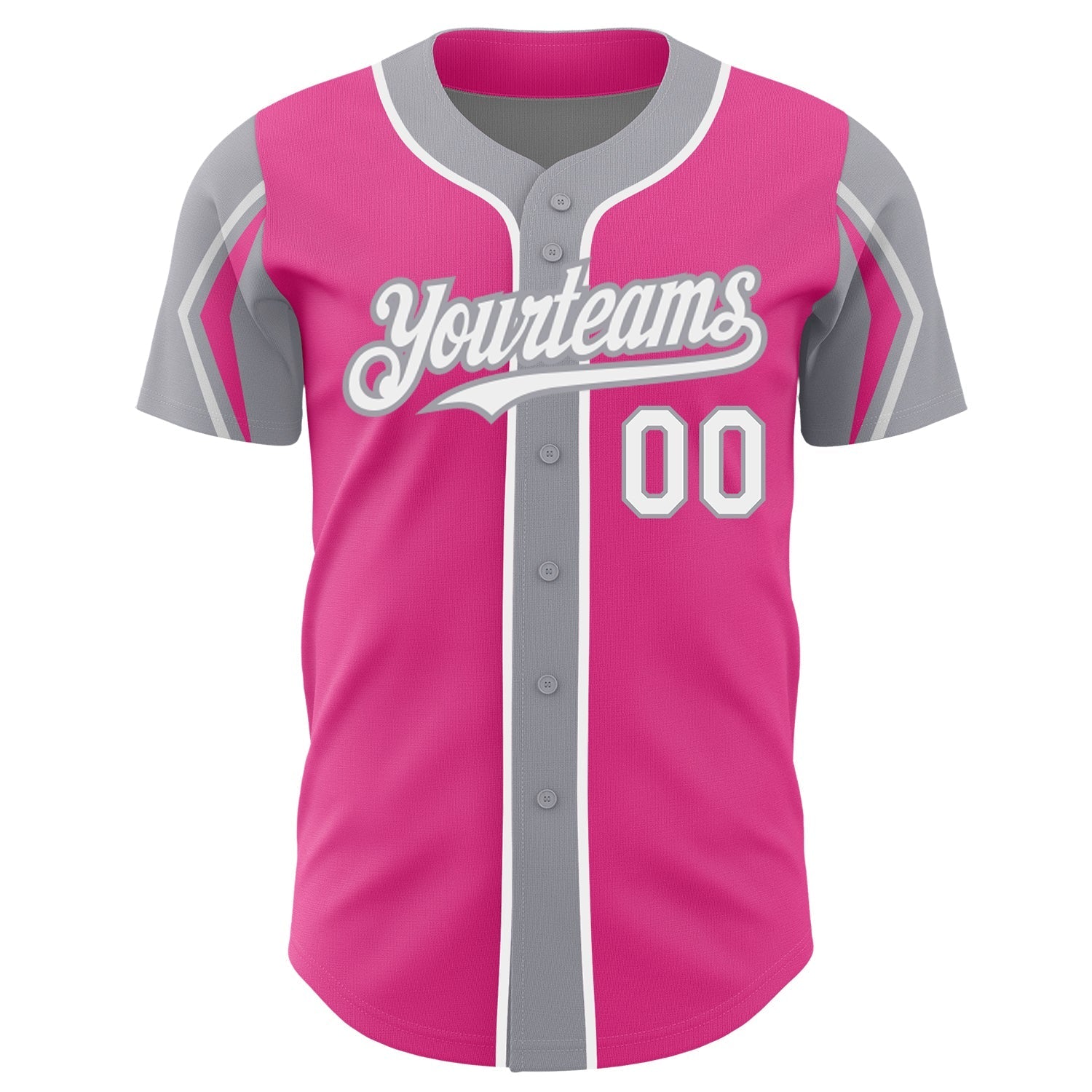 Custom Pink White-Gray 3 Colors Arm Shapes Authentic Baseball Jersey baseball jersey product view 3