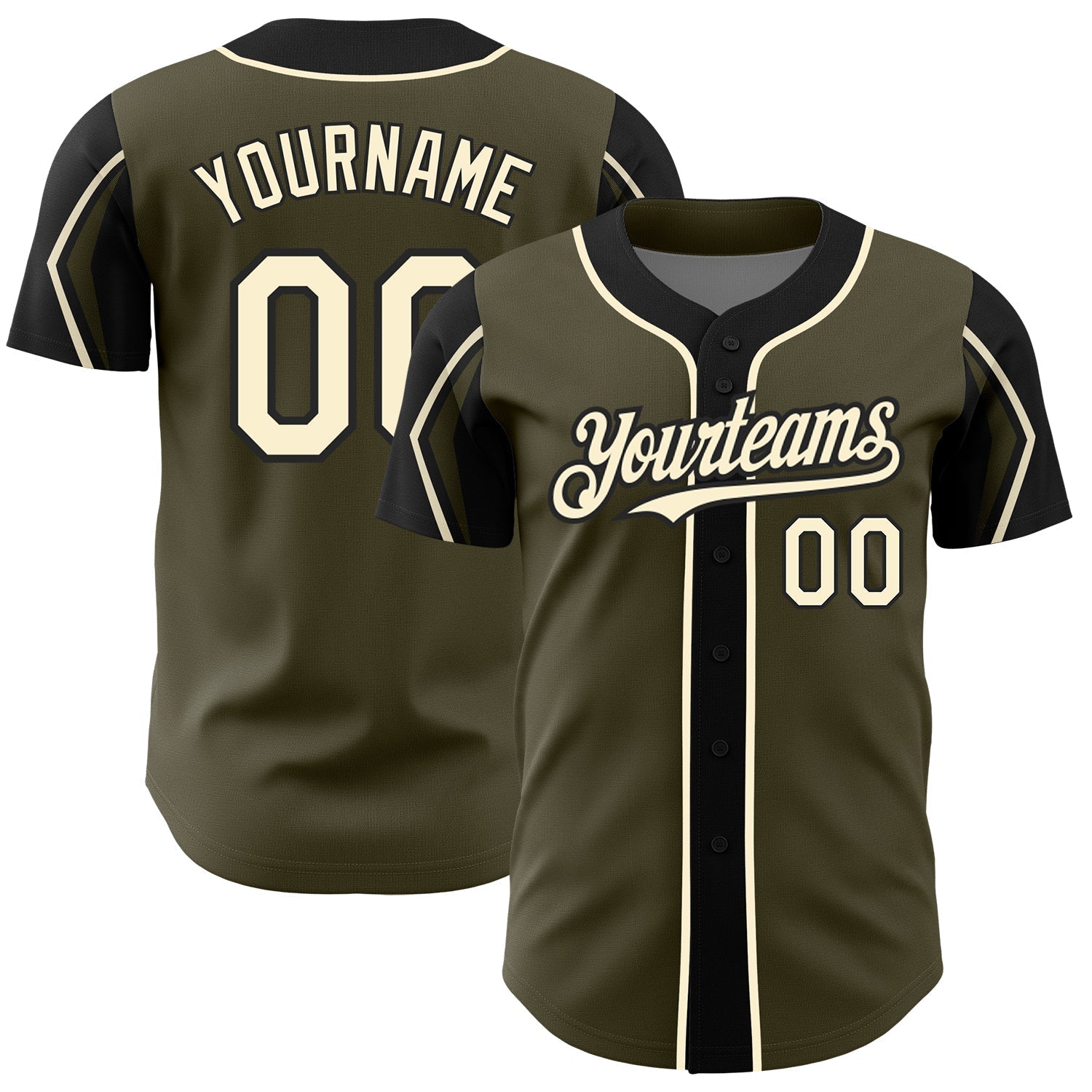 Custom Olive Cream-Black 3 Colors Arm Shapes Authentic Salute To Service Baseball Jersey baseball jersey product view 1