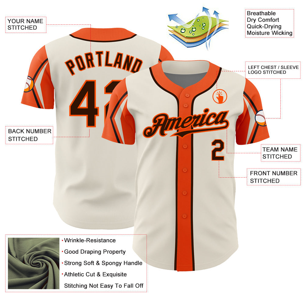 Custom Cream Brown-Orange 3 Colors Arm Shapes Authentic Baseball Jersey baseball jersey product view 4