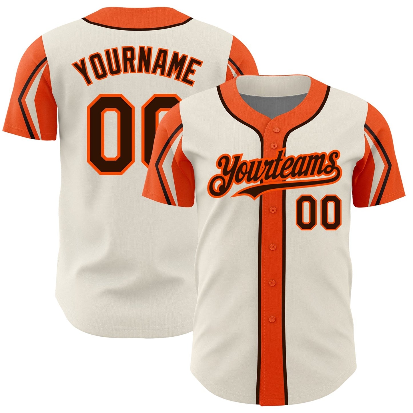 Custom Cream Brown-Orange 3 Colors Arm Shapes Authentic Baseball Jersey baseball jersey product view 1