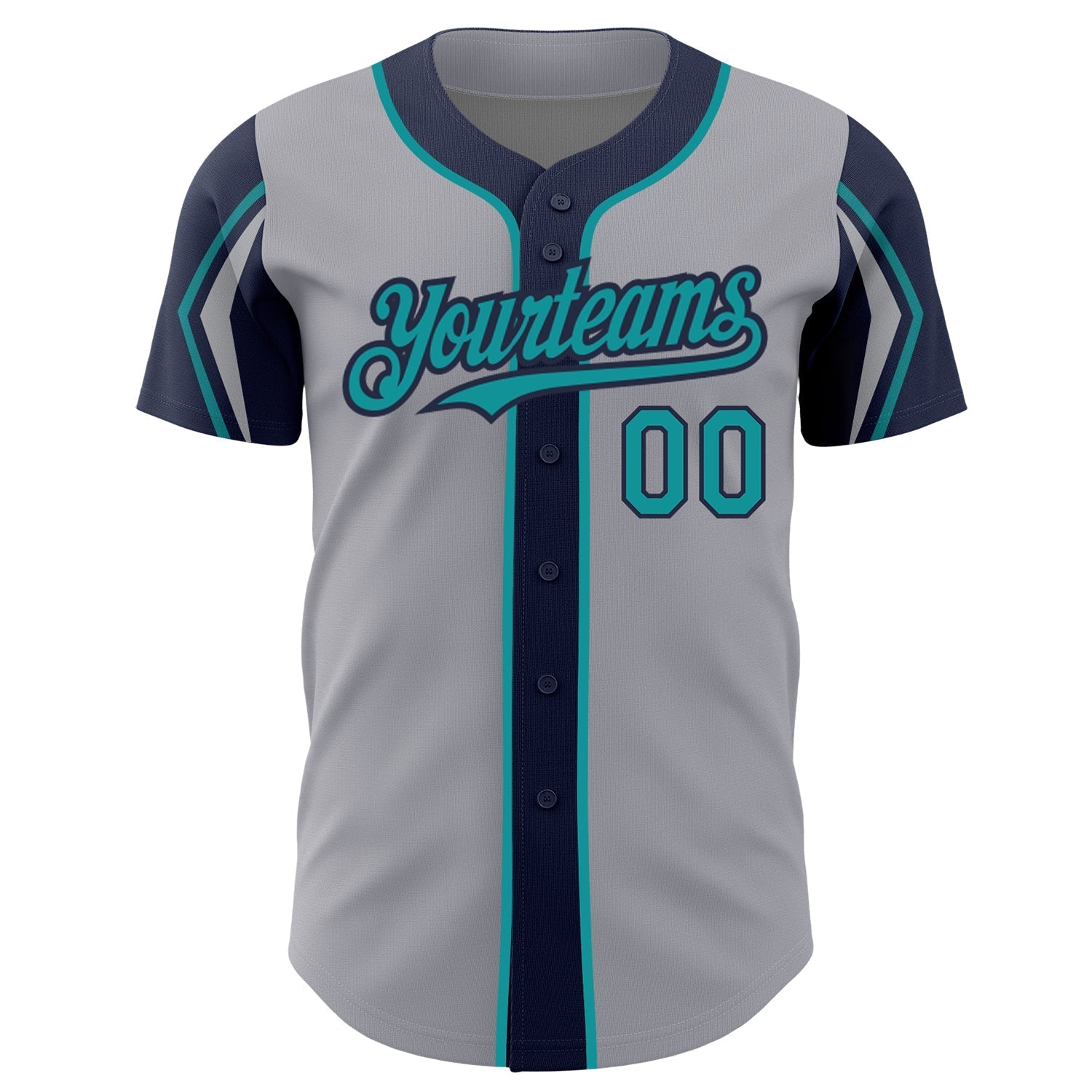 Custom Gray Teal-Navy 3 Colors Arm Shapes Authentic Baseball Jersey baseball jersey product view 3