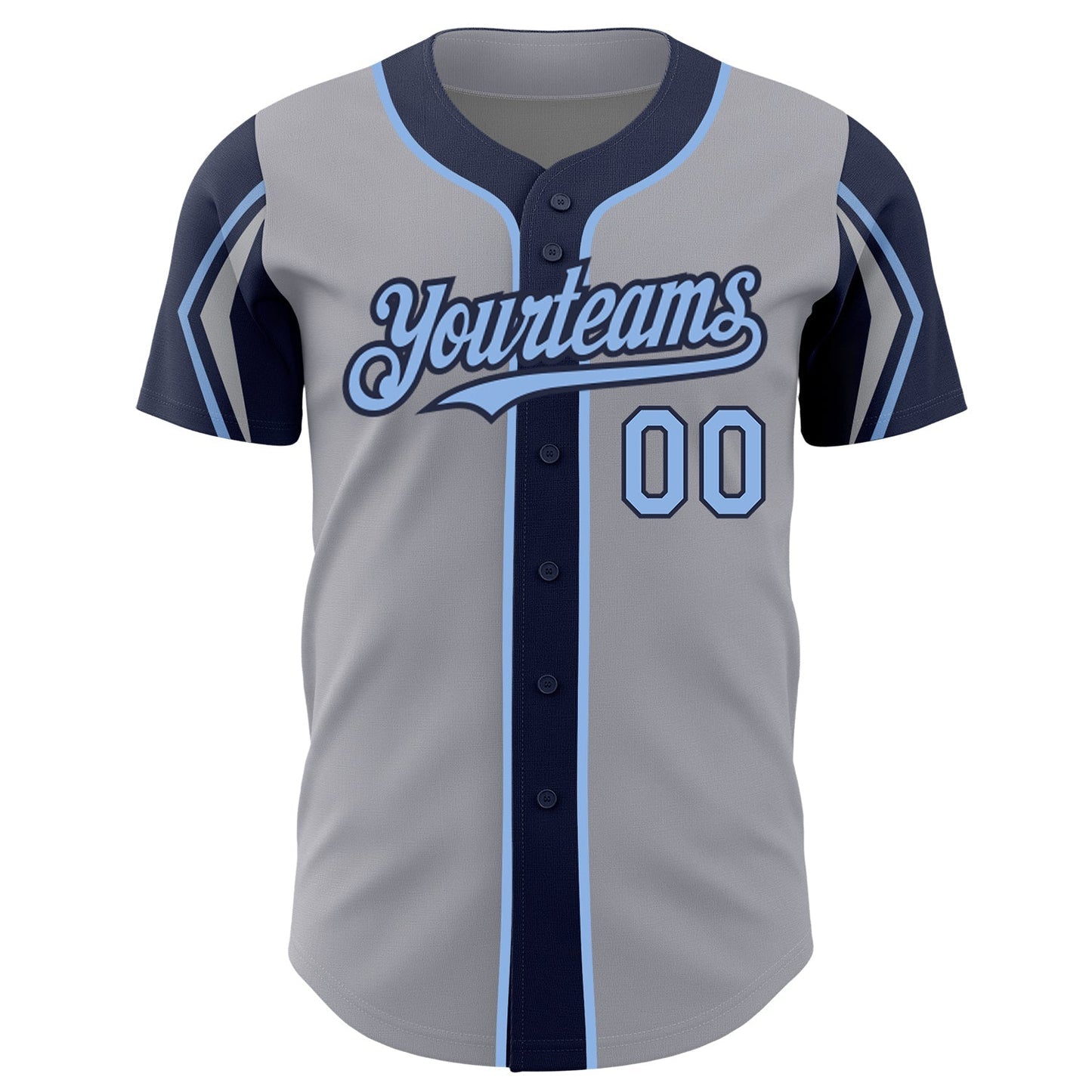 Custom Gray Light Blue-Navy 3 Colors Arm Shapes Authentic Baseball Jersey baseball jersey product view 3