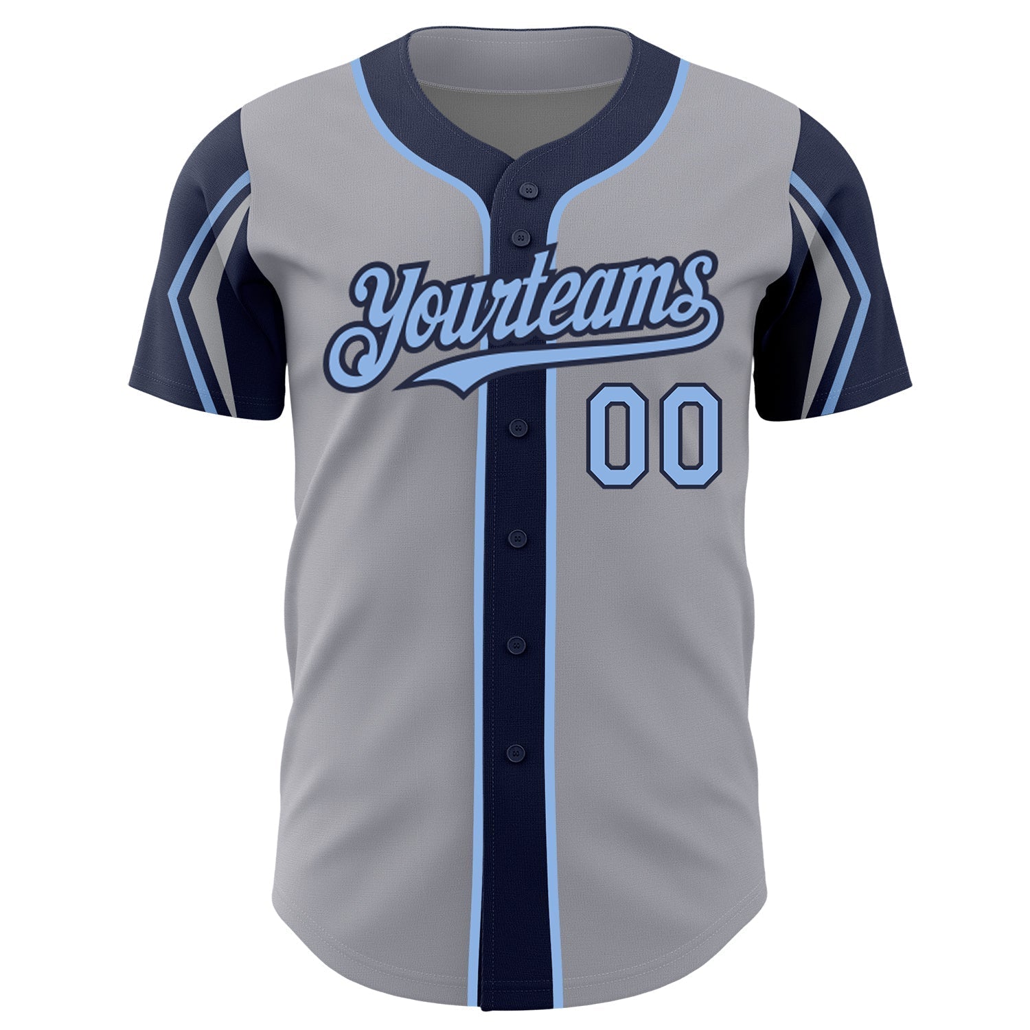 Custom Gray Light Blue-Navy 3 Colors Arm Shapes Authentic Baseball Jersey baseball jersey product view 3