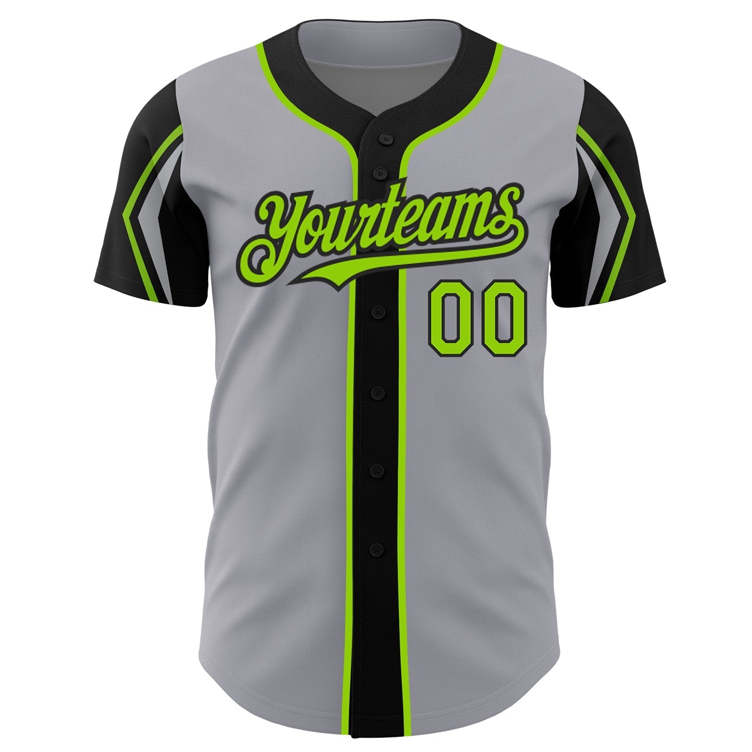 Custom Gray Neon Green-Black 3 Colors Arm Shapes Authentic Baseball Jersey baseball jersey product view 3