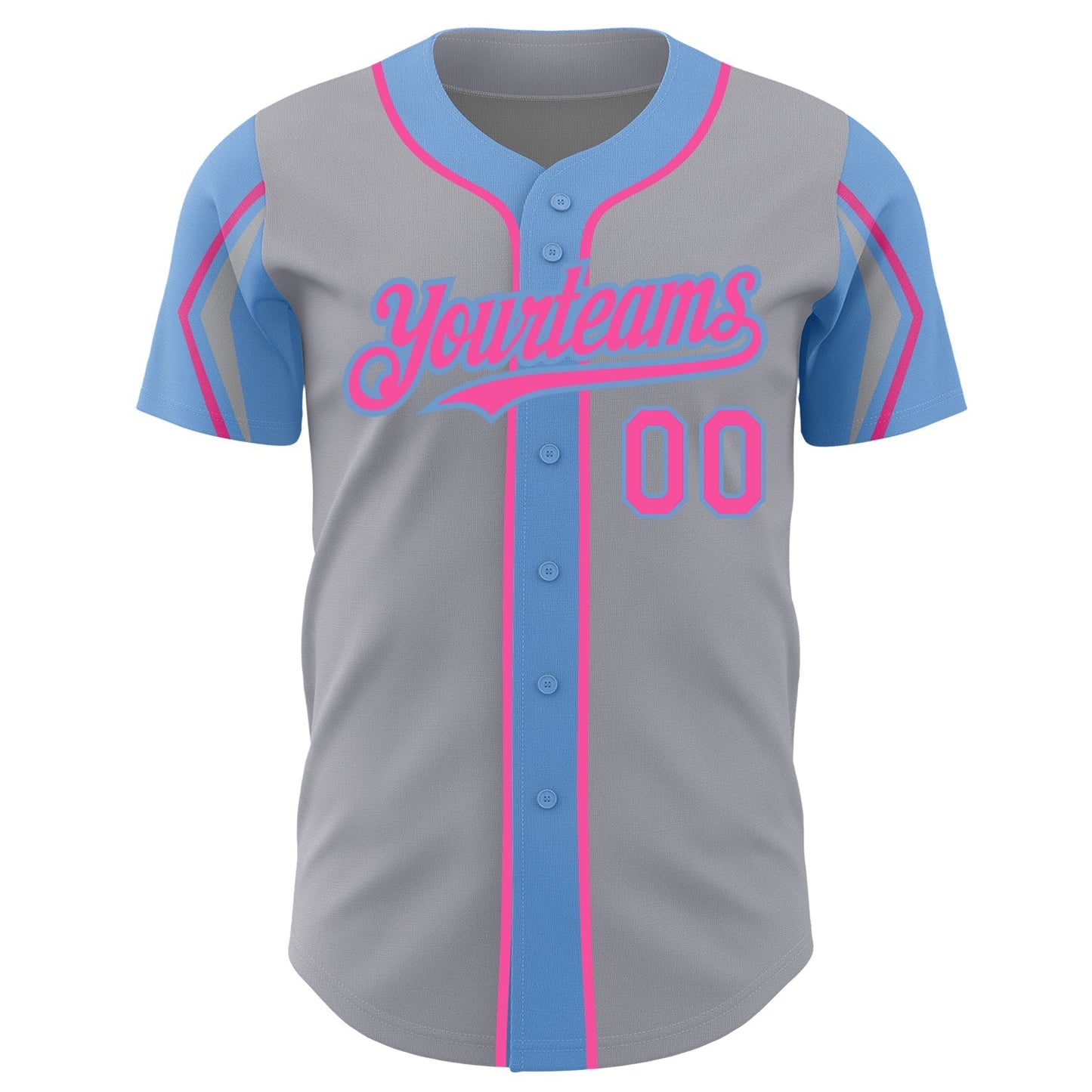 Custom Gray Pink-Light Blue 3 Colors Arm Shapes Authentic Baseball Jersey baseball jersey product view 3