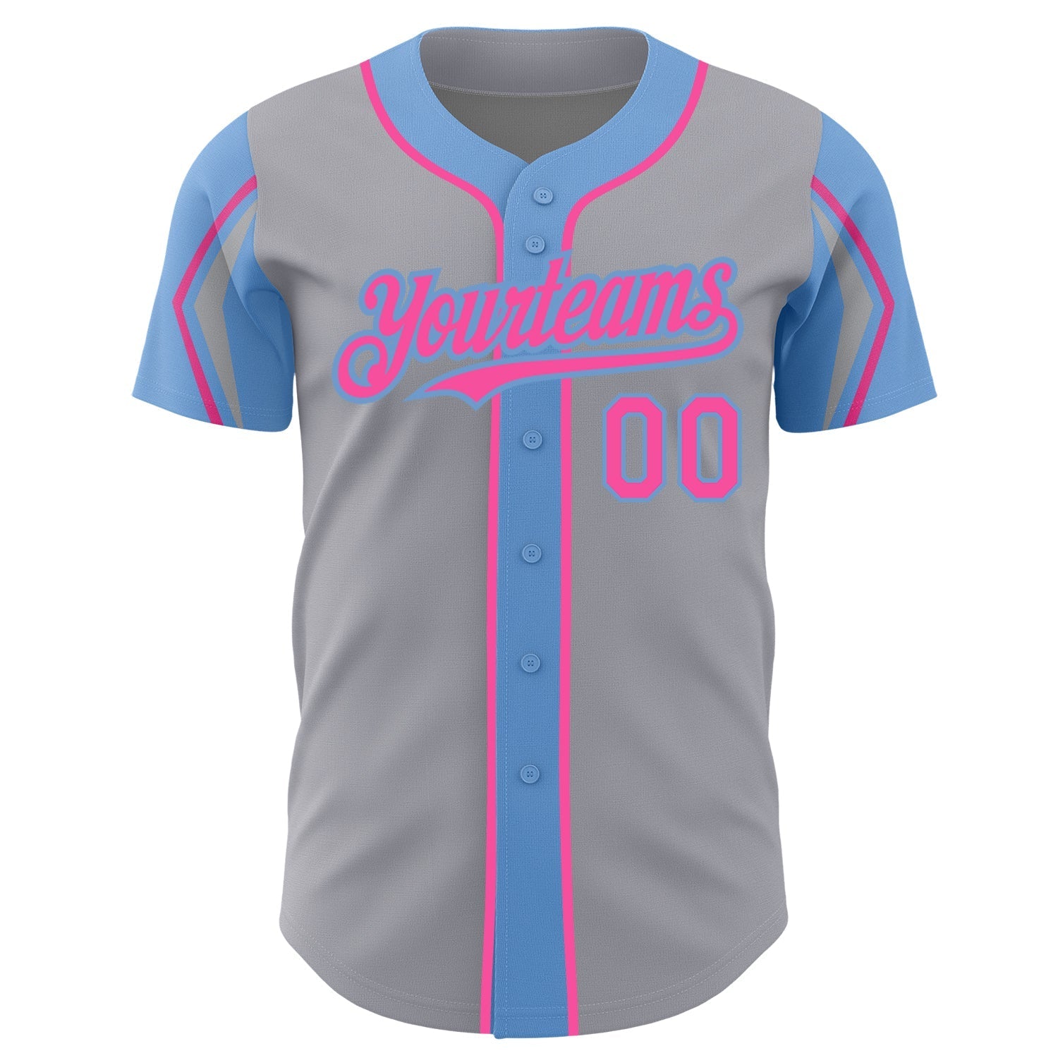 Custom Gray Pink-Light Blue 3 Colors Arm Shapes Authentic Baseball Jersey baseball jersey product view 3