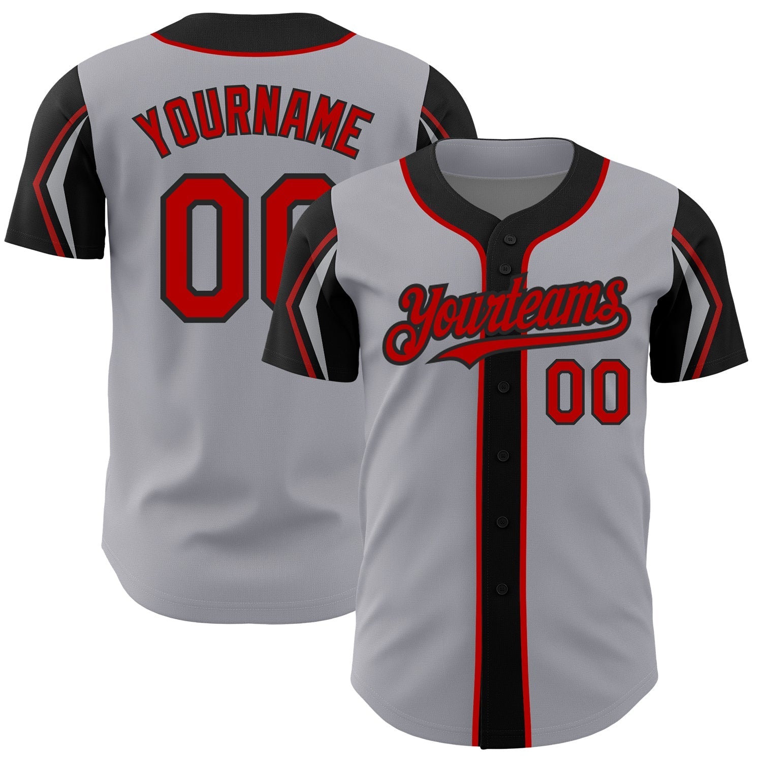Custom Gray Red-Black 3 Colors Arm Shapes Authentic Baseball Jersey baseball jersey product view 1