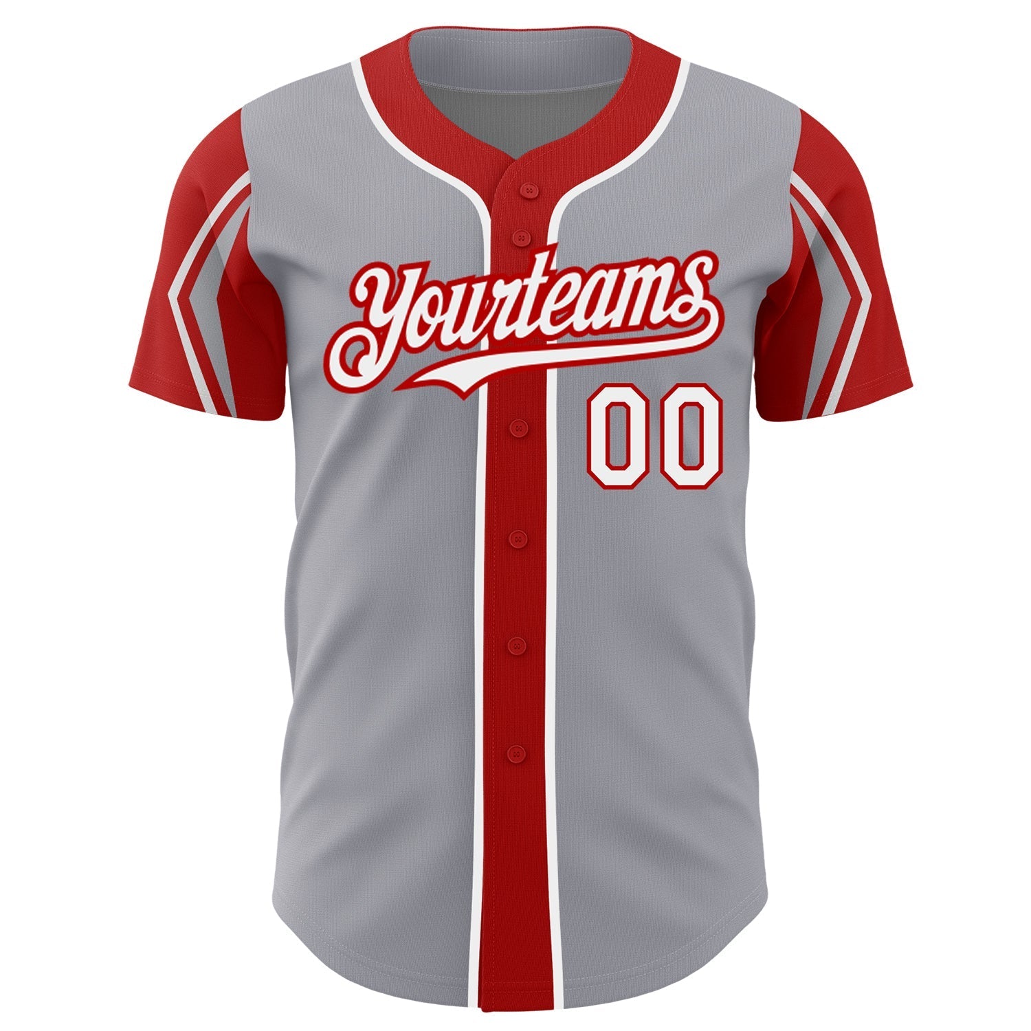 Custom Gray White-Red 3 Colors Arm Shapes Authentic Baseball Jersey baseball jersey product view 3