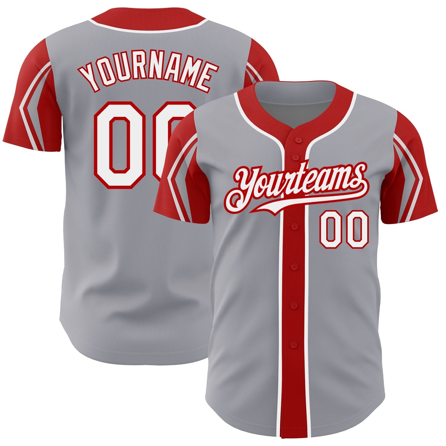 Custom Gray White-Red 3 Colors Arm Shapes Authentic Baseball Jersey baseball jersey product view 1