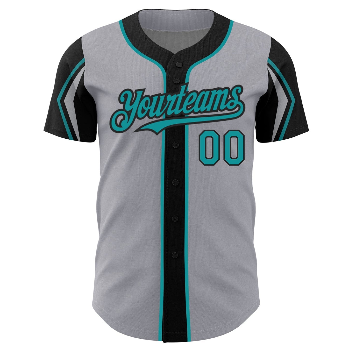 Custom Gray Teal-Black 3 Colors Arm Shapes Authentic Baseball Jersey baseball jersey product view 3