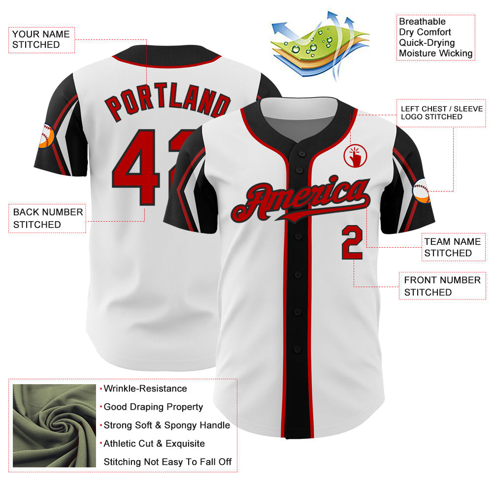 Custom White Red-Black 3 Colors Arm Shapes Authentic Baseball Jersey baseball jersey product view 4