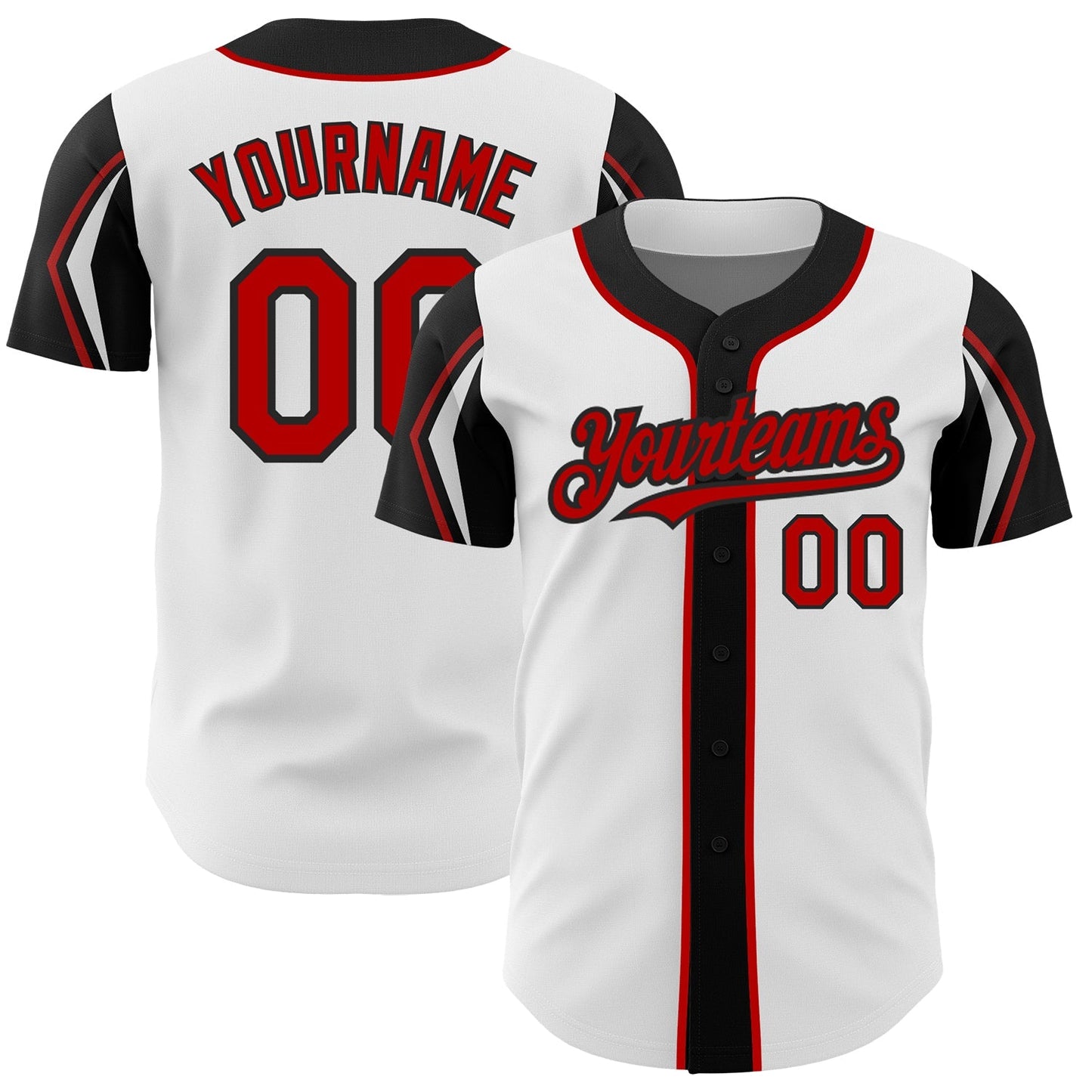 Custom White Red-Black 3 Colors Arm Shapes Authentic Baseball Jersey baseball jersey product view 1