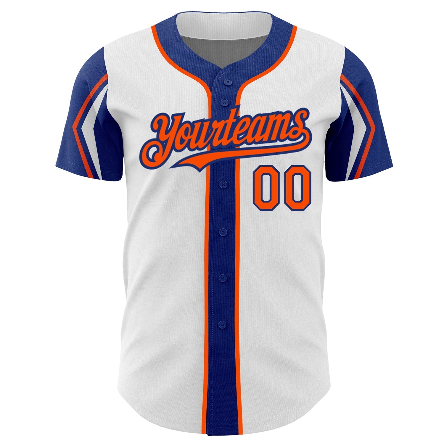 Custom White Orange-Royal 3 Colors Arm Shapes Authentic Baseball Jersey baseball jersey product view 3