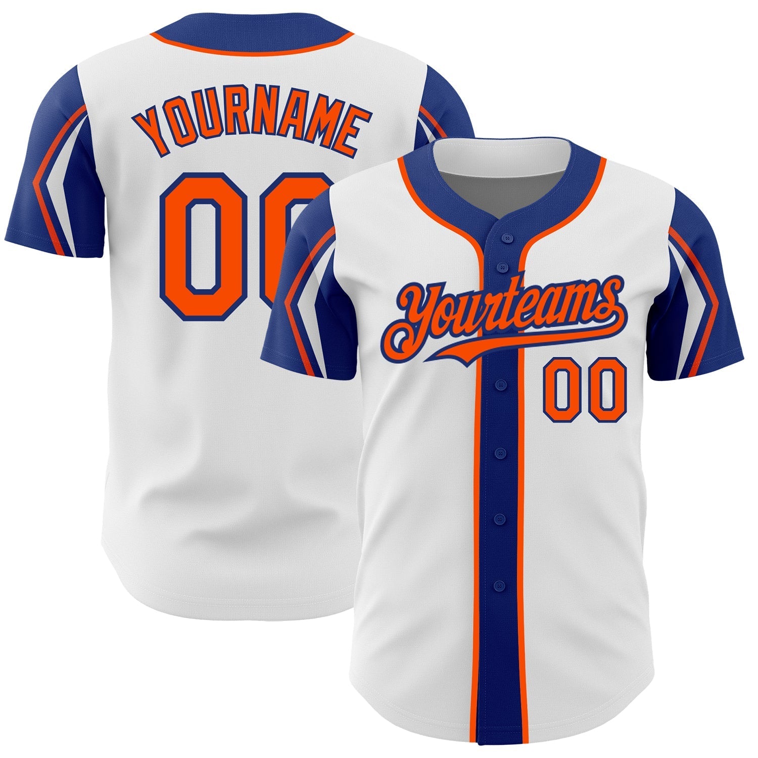 Custom White Orange-Royal 3 Colors Arm Shapes Authentic Baseball Jersey baseball jersey product view 1