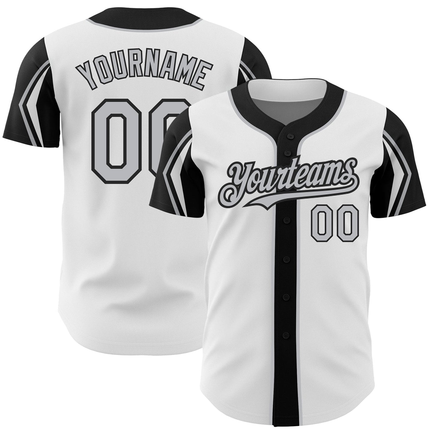 Custom White Gray-Black 3 Colors Arm Shapes Authentic Baseball Jersey baseball jersey product view 1