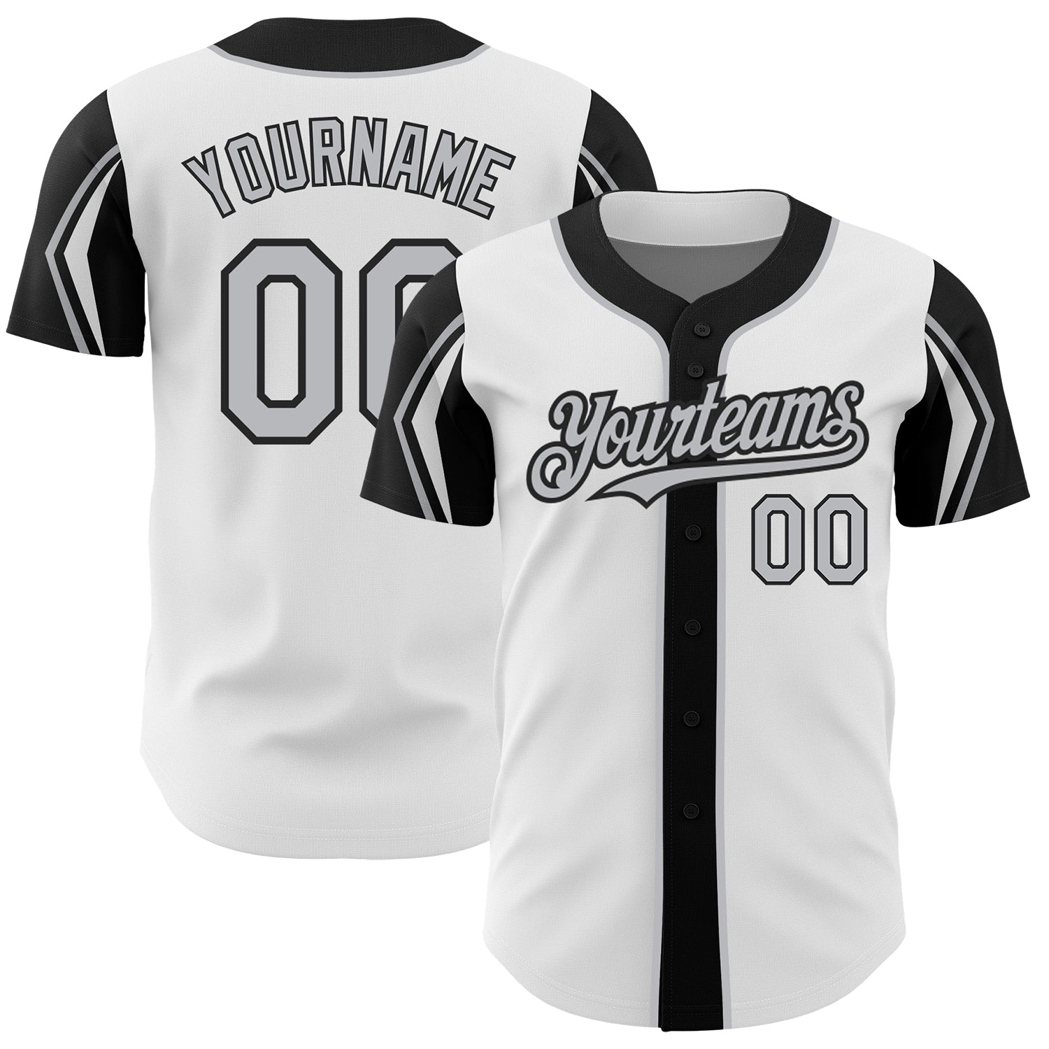 Custom White Gray-Black 3 Colors Arm Shapes Authentic Baseball Jersey baseball jersey product view 1