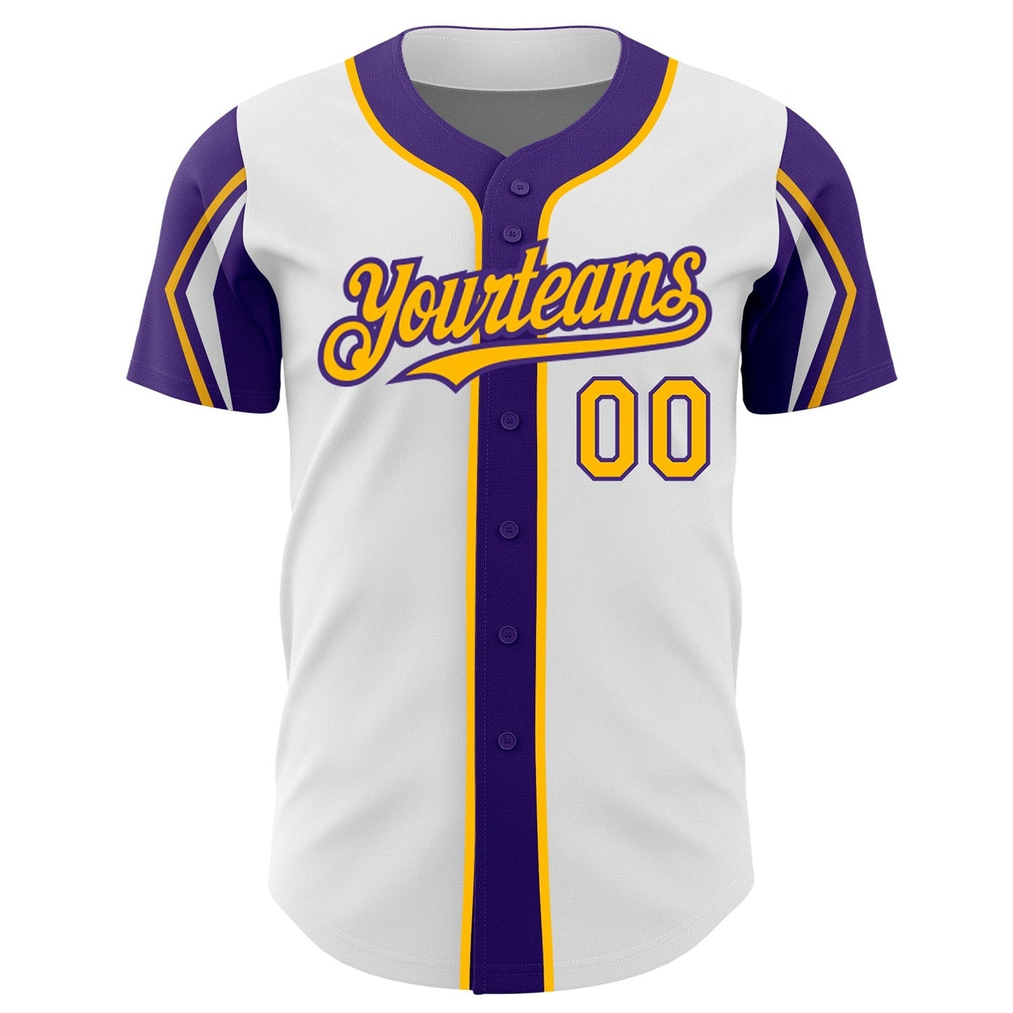 Custom White Gold-Purple 3 Colors Arm Shapes Authentic Baseball Jersey baseball jersey product view 3