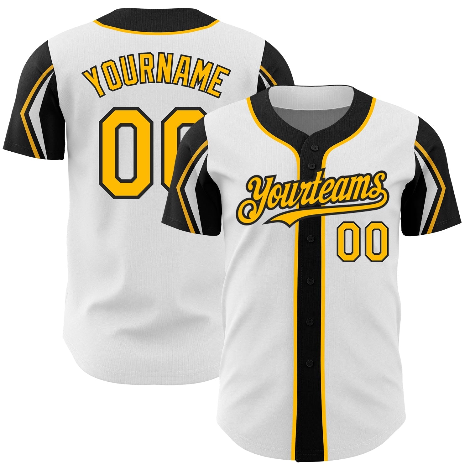 Custom White Gold-Black 3 Colors Arm Shapes Authentic Baseball Jersey baseball jersey product view 1