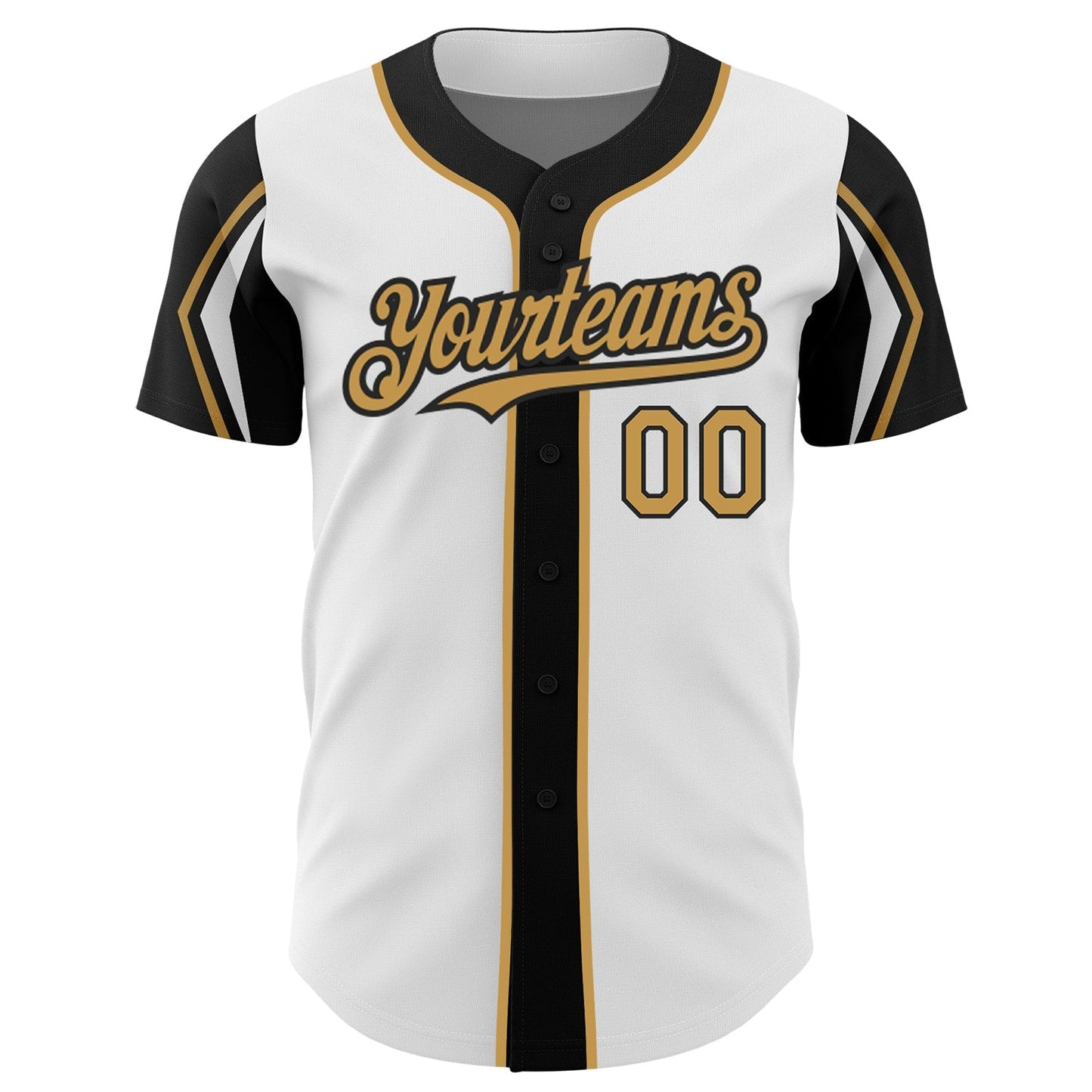 Custom White Old Gold-Black 3 Colors Arm Shapes Authentic Baseball Jersey baseball jersey product view 3