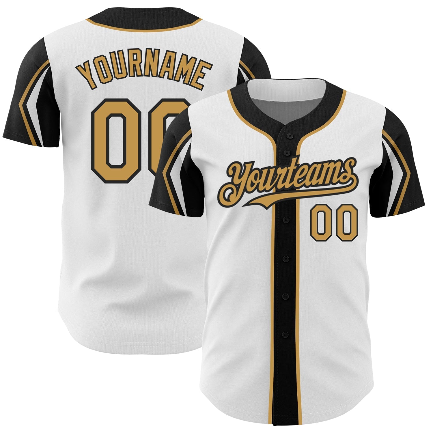 Custom White Old Gold-Black 3 Colors Arm Shapes Authentic Baseball Jersey baseball jersey product view 1