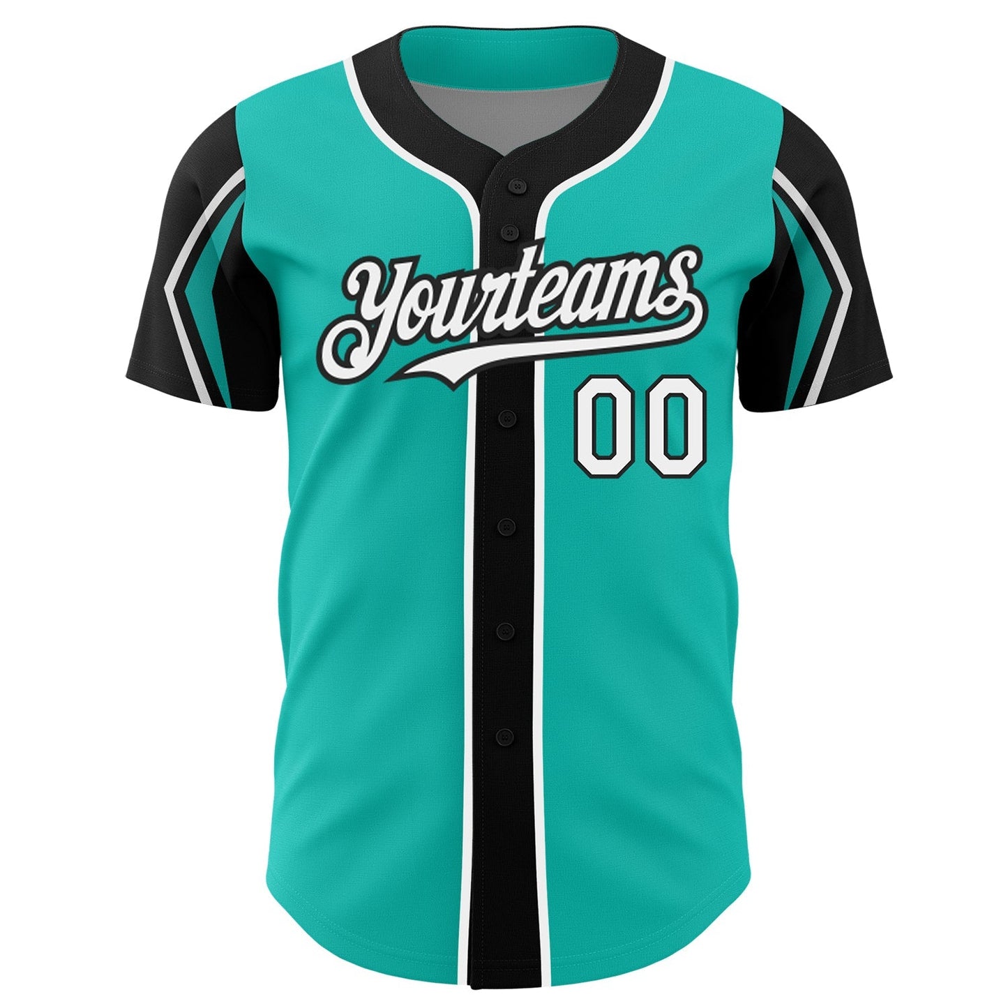Custom Aqua White-Black 3 Colors Arm Shapes Authentic Baseball Jersey baseball jersey product view 3