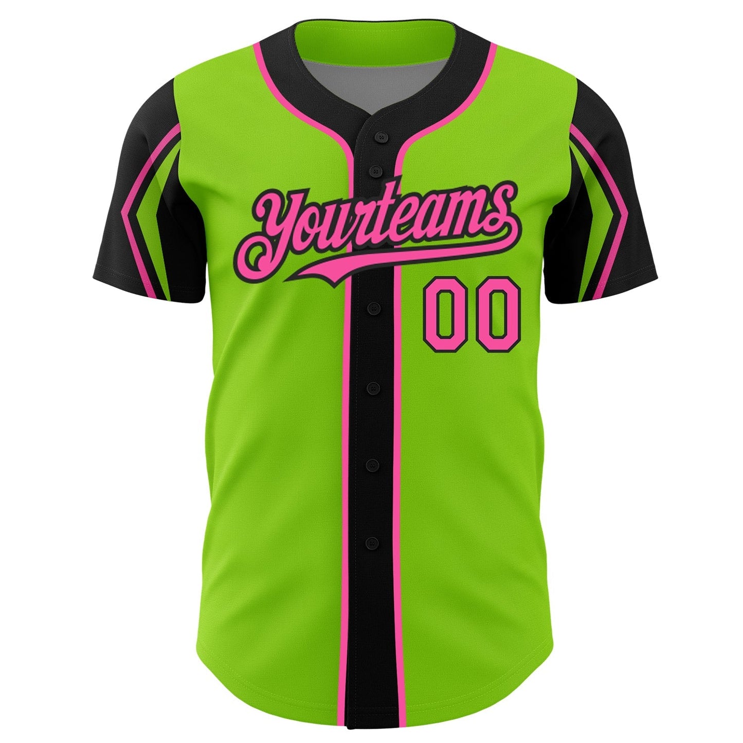 Custom Neon Green Pink-Black 3 Colors Arm Shapes Authentic Baseball Jersey baseball jersey product view 3