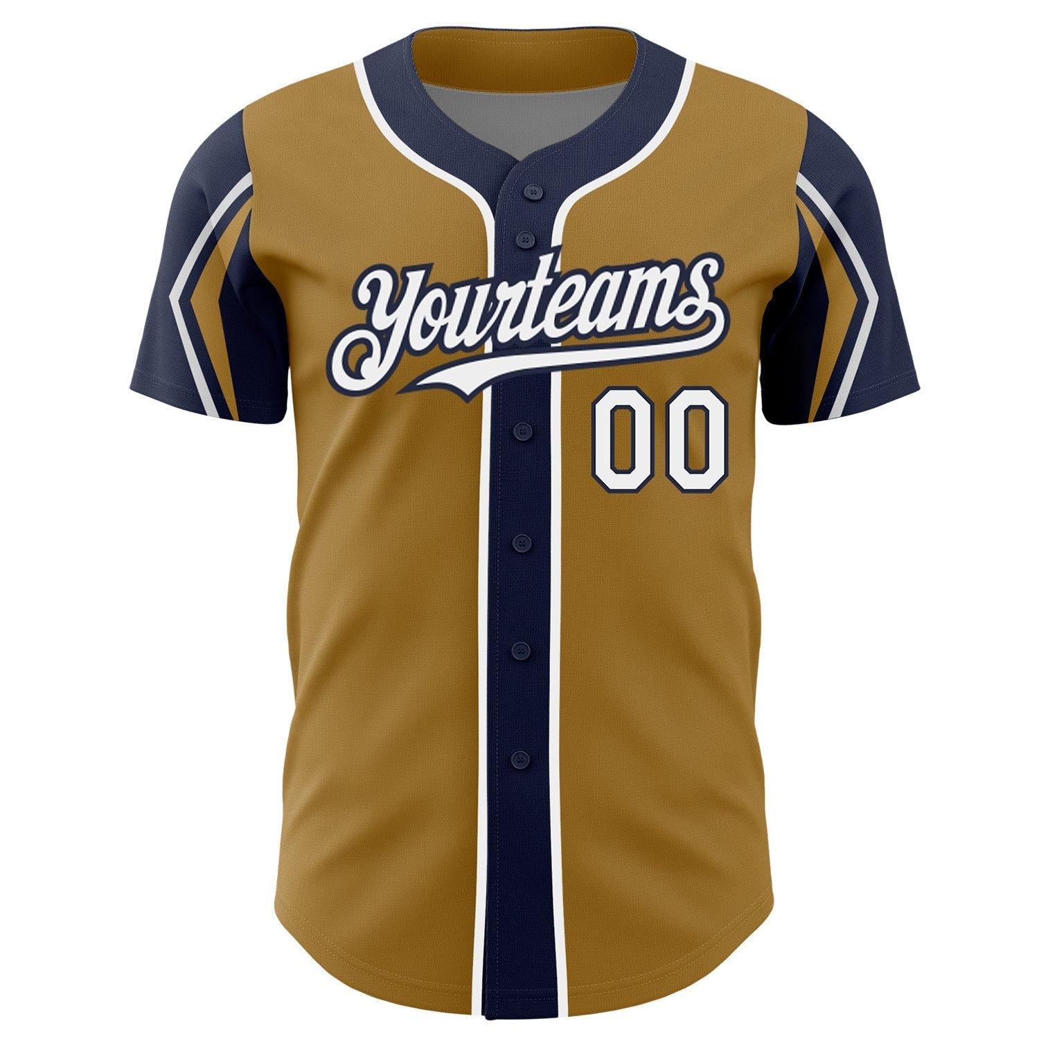 Custom Old Gold White-Navy 3 Colors Arm Shapes Authentic Baseball Jersey baseball jersey product view 3