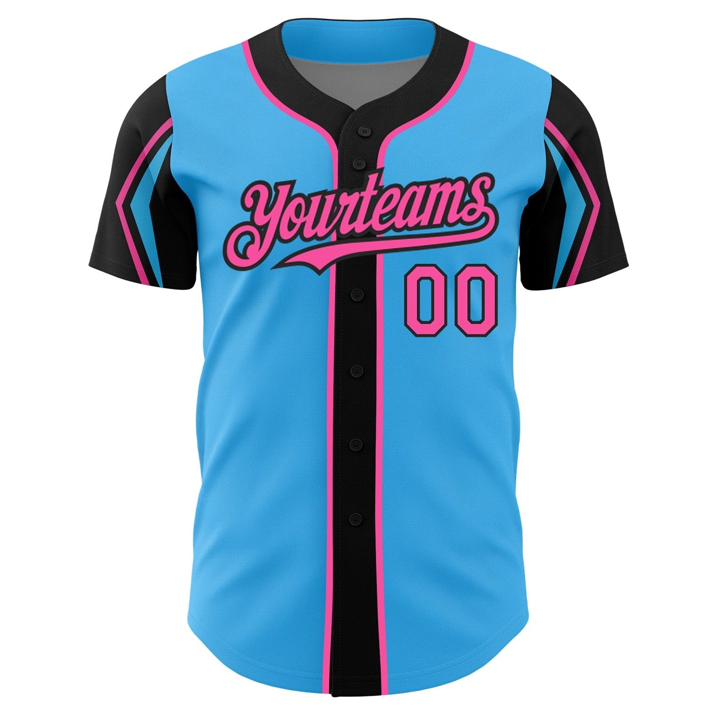 Custom Sky Blue Pink-Black 3 Colors Arm Shapes Authentic Baseball Jersey baseball jersey product view 3
