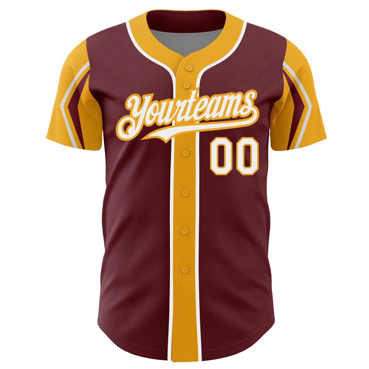 Custom Burgundy White-Gold 3 Colors Arm Shapes Authentic Baseball Jersey baseball jersey product view 3
