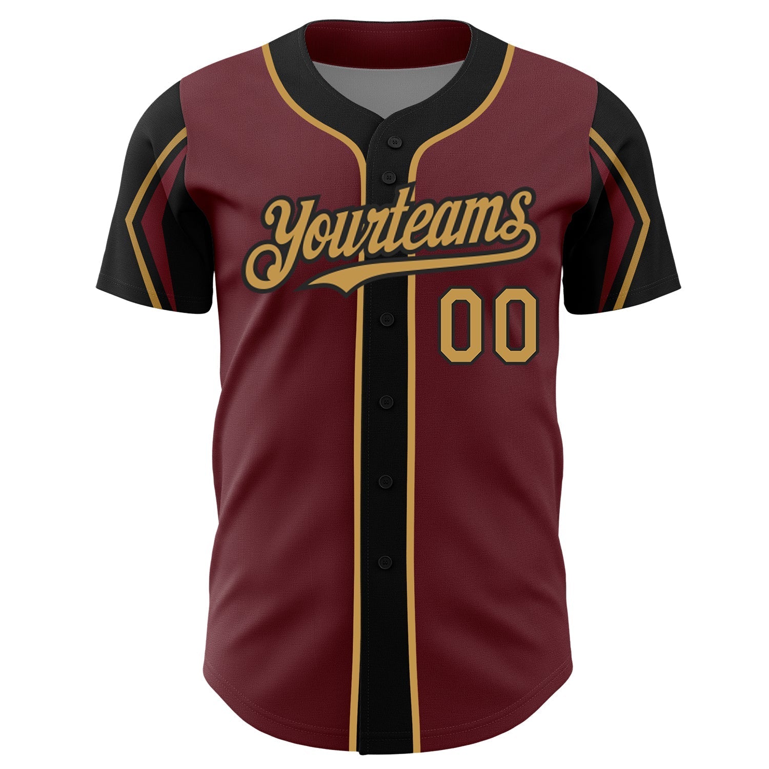 Custom Burgundy Old Gold-Black 3 Colors Arm Shapes Authentic Baseball Jersey baseball jersey product view 3
