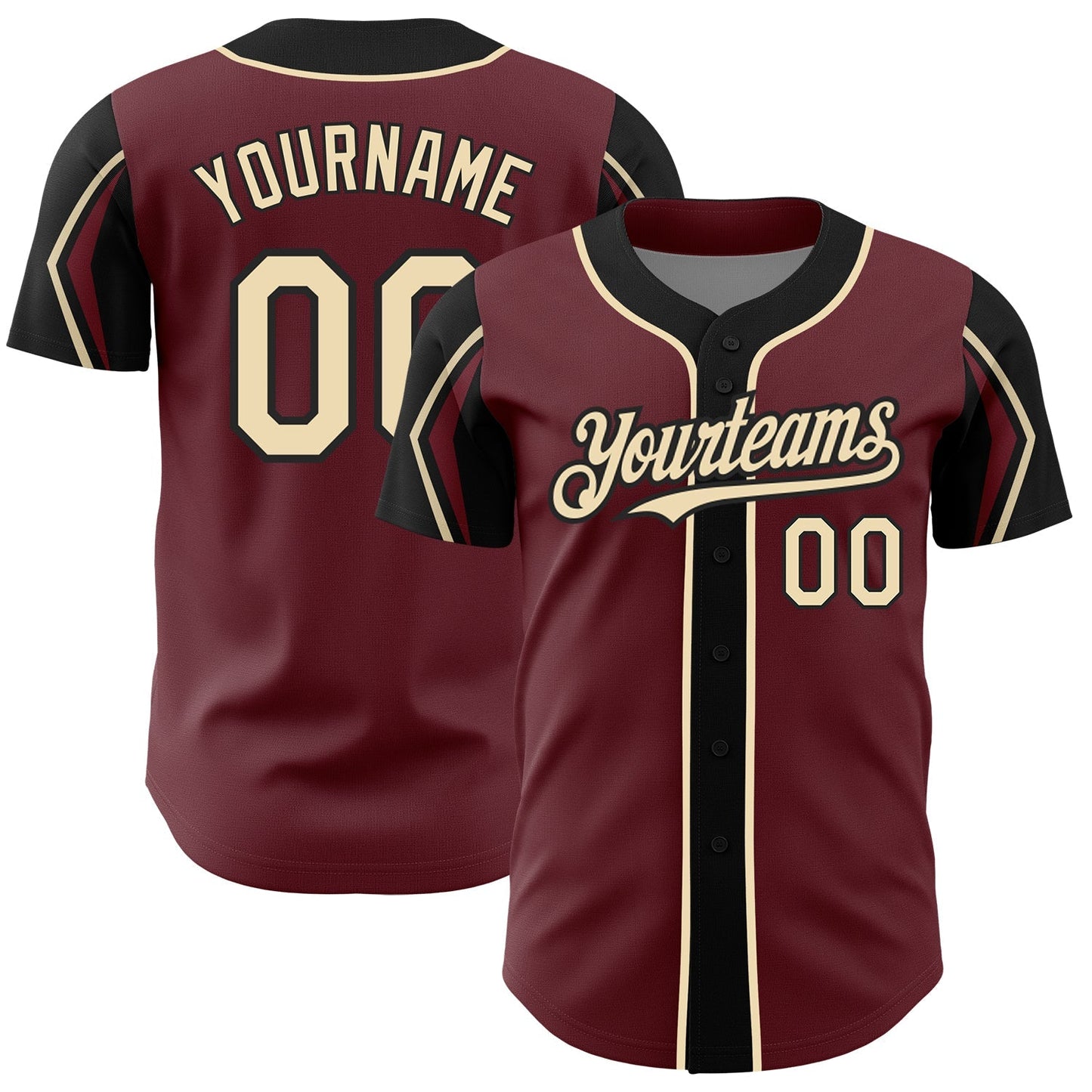 Custom Burgundy City Cream-Black 3 Colors Arm Shapes Authentic Baseball Jersey baseball jersey product view 1