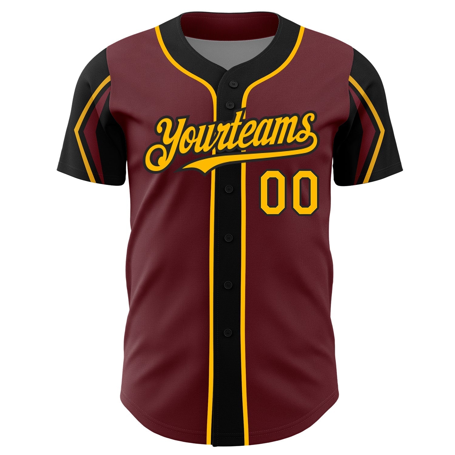 Custom Burgundy Gold-Black 3 Colors Arm Shapes Authentic Baseball Jersey baseball jersey product view 3