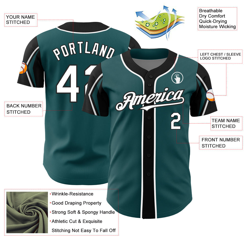 Custom Midnight Green White-Black 3 Colors Arm Shapes Authentic Baseball Jersey baseball jersey product view 4