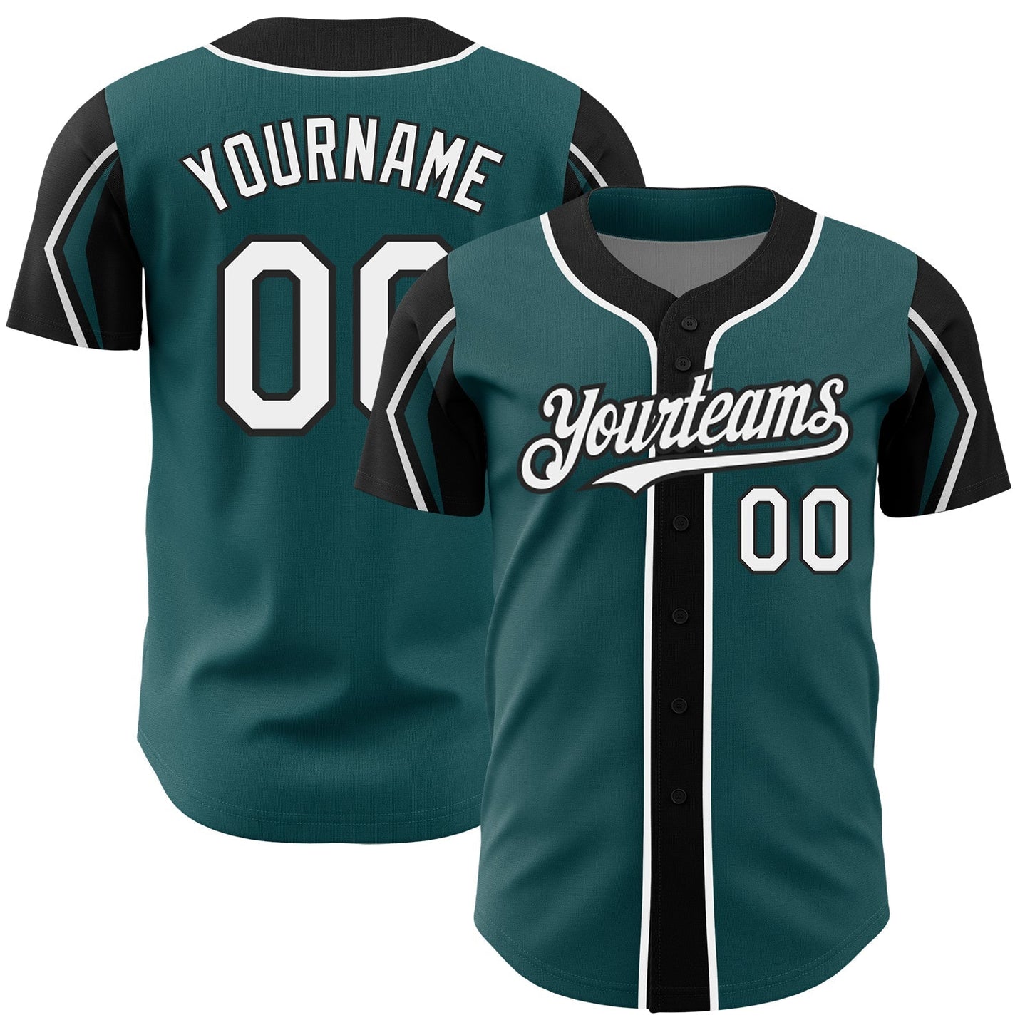 Custom Midnight Green White-Black 3 Colors Arm Shapes Authentic Baseball Jersey baseball jersey product view 1