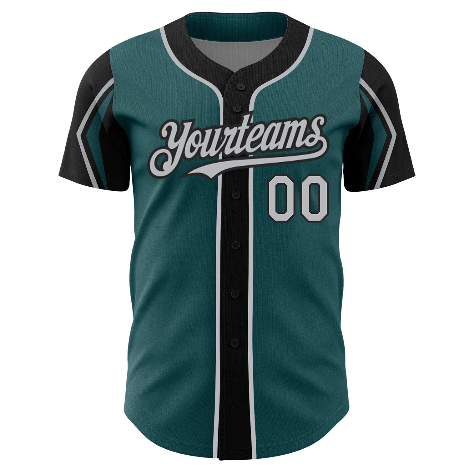 Custom Midnight Green Gray-Black 3 Colors Arm Shapes Authentic Baseball Jersey baseball jersey product view 3