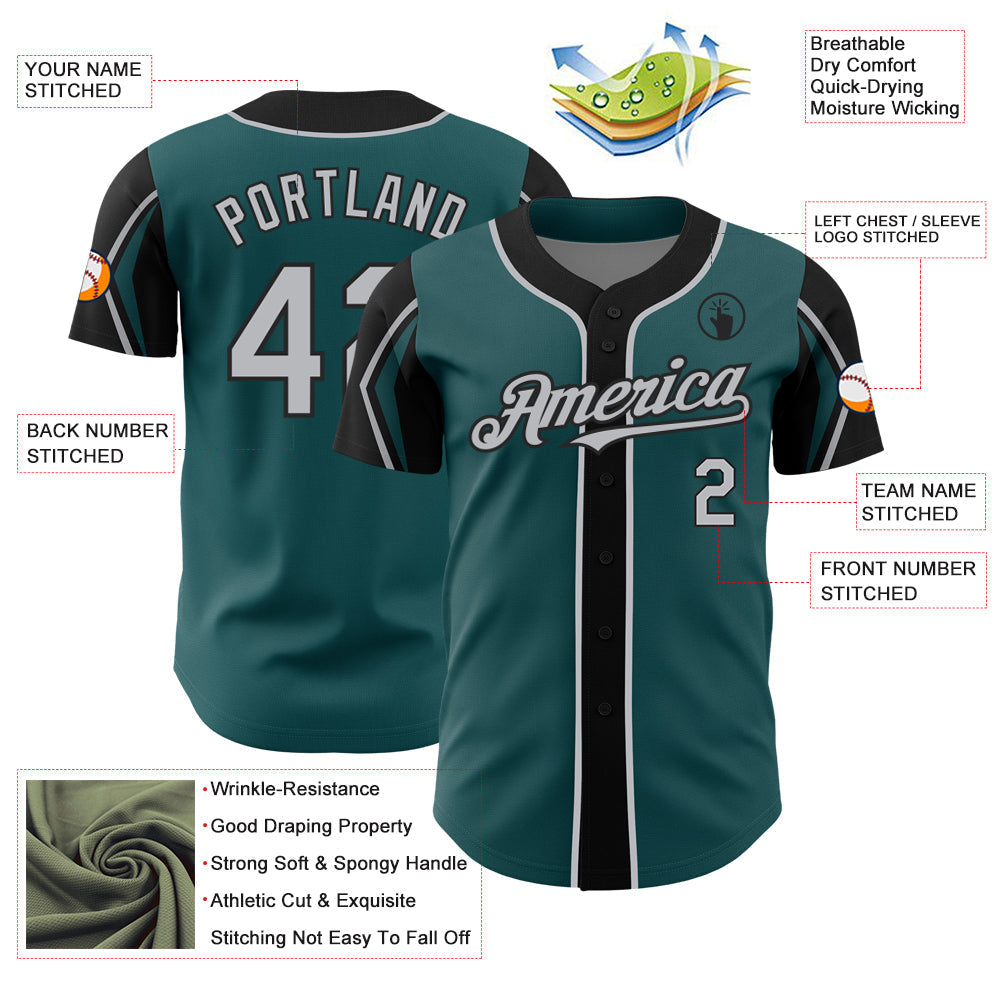 Custom Midnight Green Gray-Black 3 Colors Arm Shapes Authentic Baseball Jersey baseball jersey product view 4