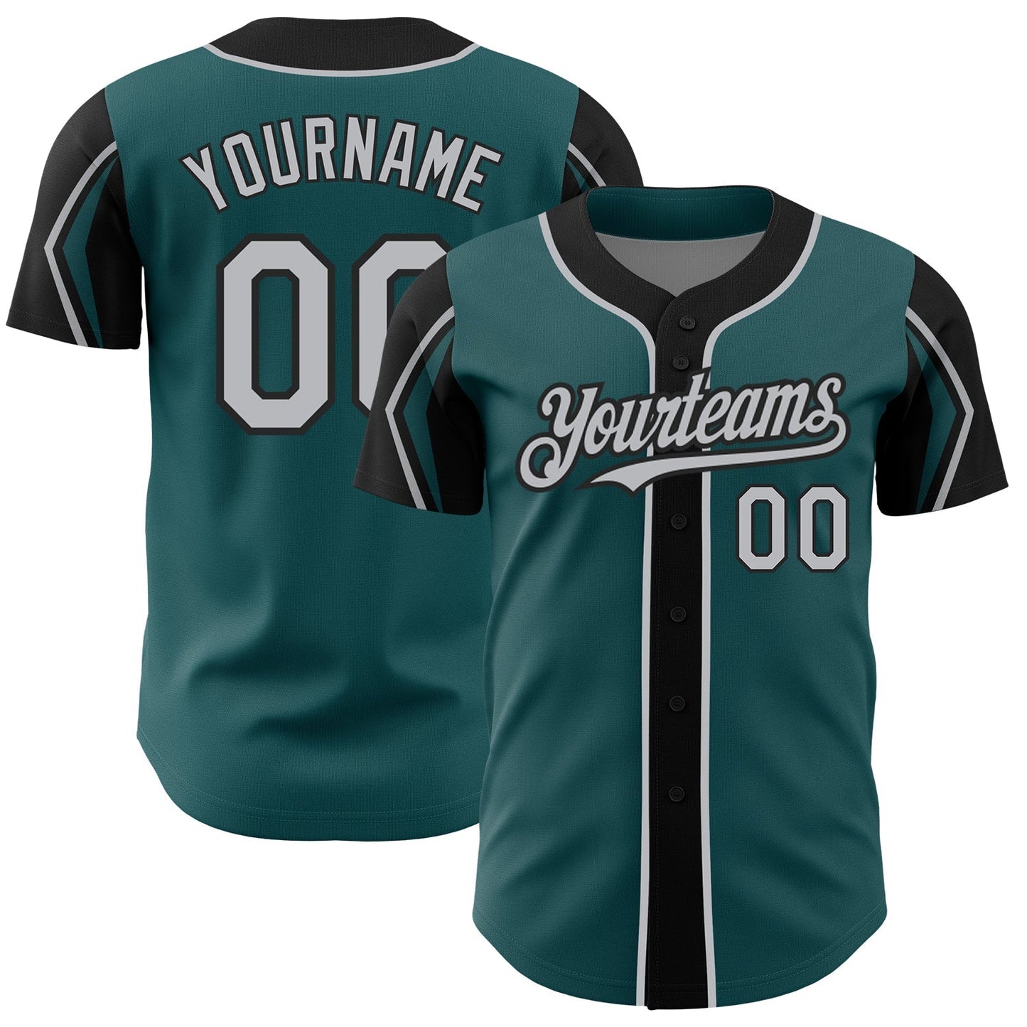 Custom Midnight Green Gray-Black 3 Colors Arm Shapes Authentic Baseball Jersey baseball jersey product view 1
