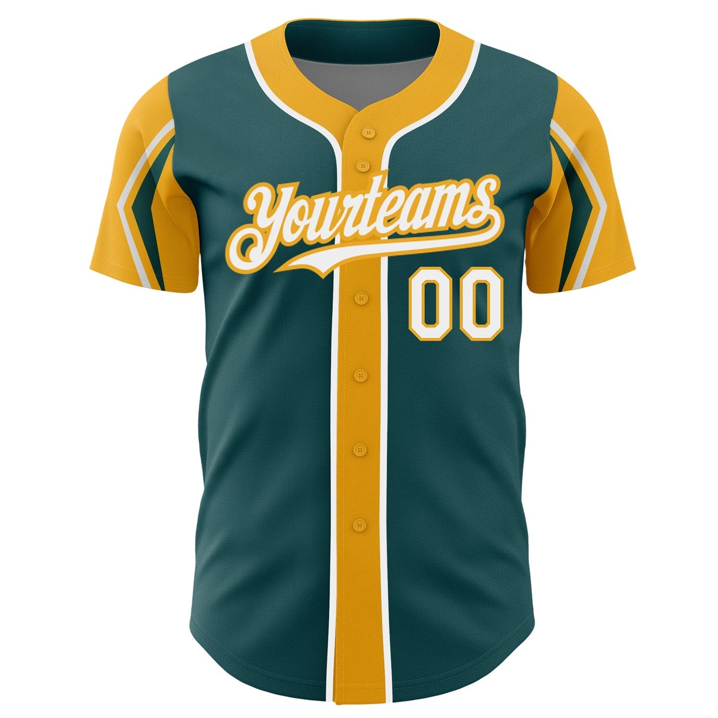 Custom Midnight Green White-Gold 3 Colors Arm Shapes Authentic Baseball Jersey baseball jersey product view 3
