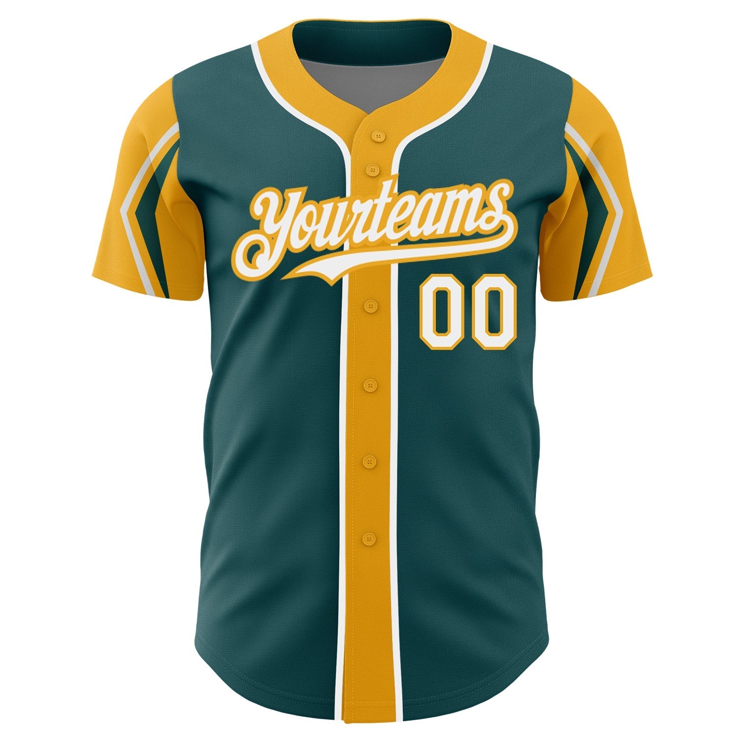 Custom Midnight Green White-Gold 3 Colors Arm Shapes Authentic Baseball Jersey baseball jersey product view 3