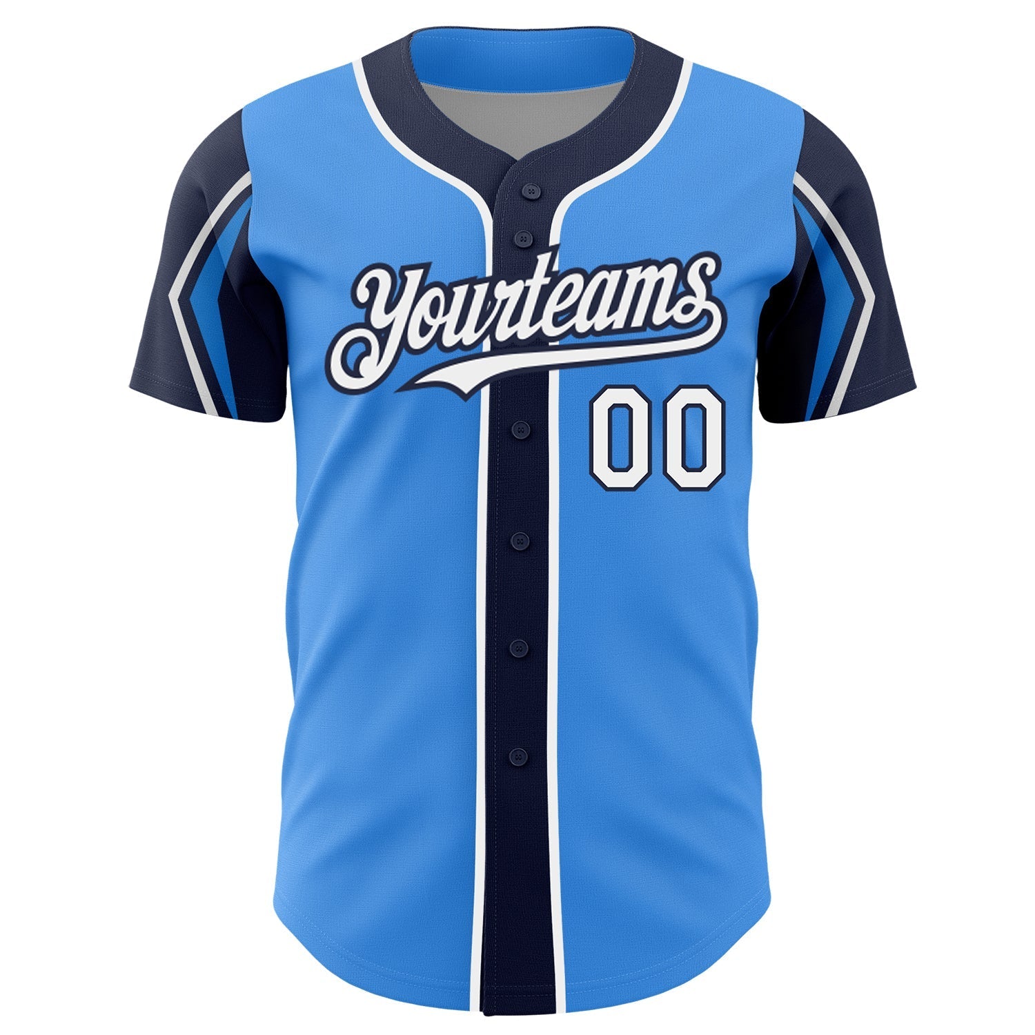 Custom Electric Blue White-Navy 3 Colors Arm Shapes Authentic Baseball Jersey baseball jersey product view 3