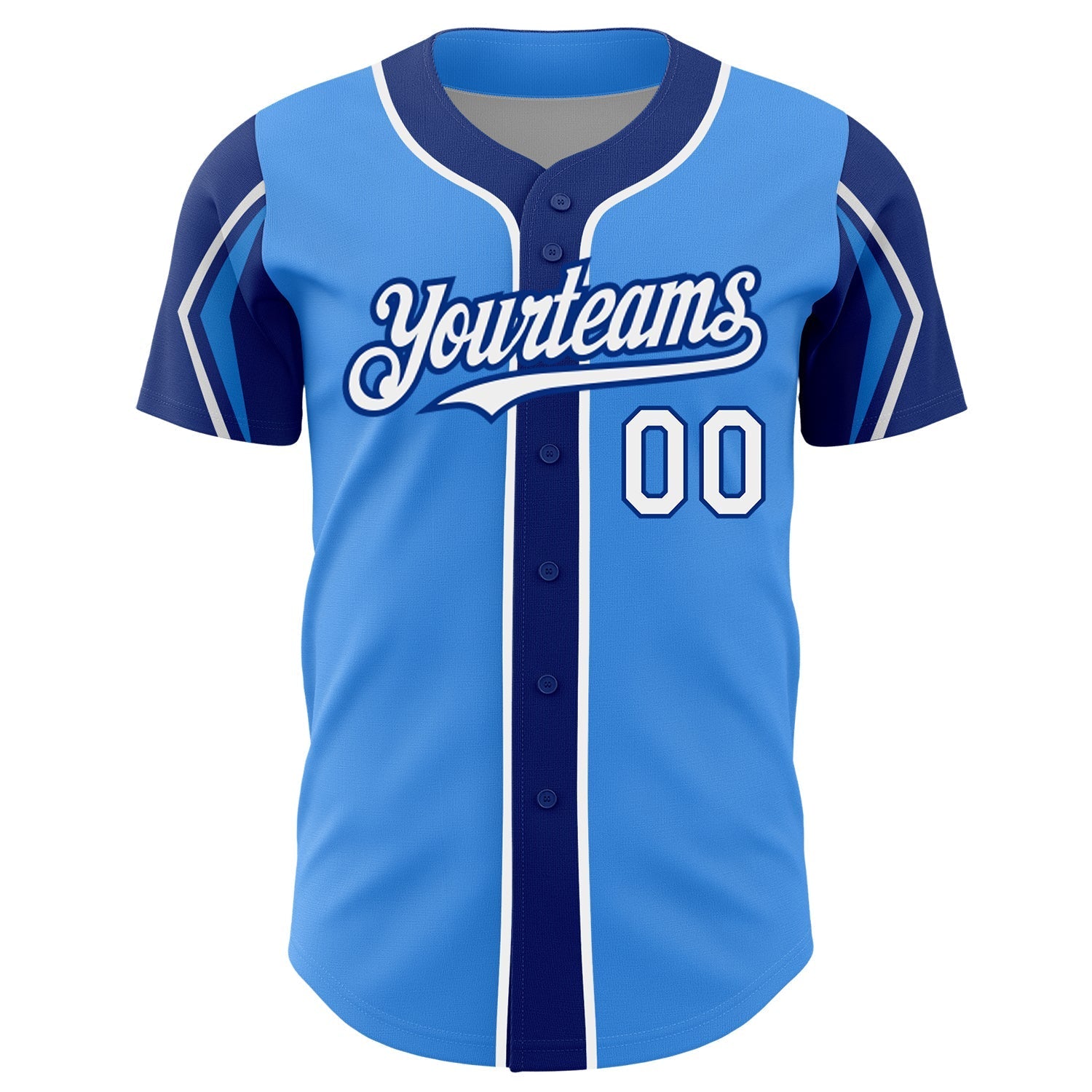 Custom Electric Blue White-Royal 3 Colors Arm Shapes Authentic Baseball Jersey baseball jersey product view 3