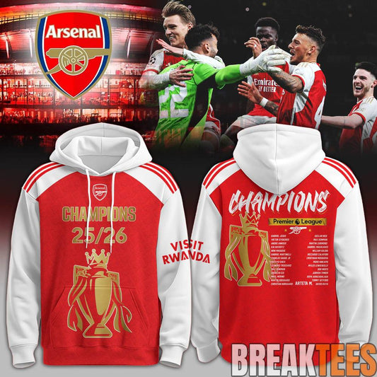 Arsenal 2026 Premier League Champions Hoodie  Limited Edition Unisex T-shirt, Sweatshirt, Hoodie, Long Sleeve Tee - T-Shirt, Sweatshirt, Hoodie