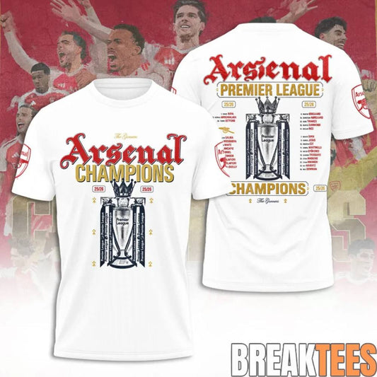 Arsenal FC EPL Champions 25-26 White Shirt Unisex T-shirt, Sweatshirt, Hoodie, Long Sleeve Tee - T-Shirt, Sweatshirt, Hoodie