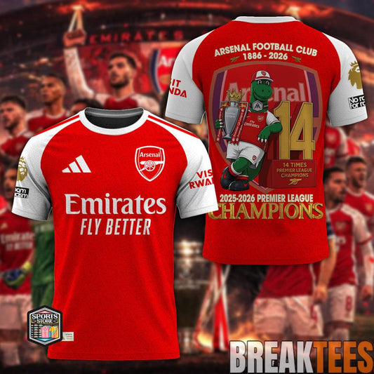 Arsenal Gunnersaurus Rex Mascot 2026 EPL Champions Special Jersey Unisex T-shirt, Sweatshirt, Hoodie, Long Sleeve Tee - T-Shirt, Sweatshirt, Hoodie